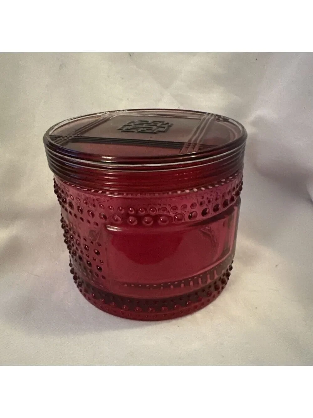HomeWorx by Harry Slatkin Cranberry Glass Candle Holder w/ lid no candle see pic